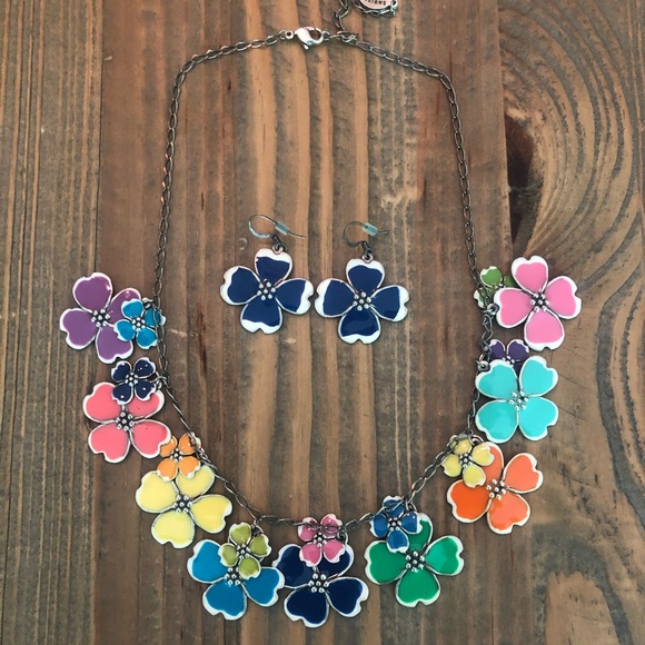 Colorful Anne Koplik Floral Necklace/ Earring Set - Picture 2 of 5